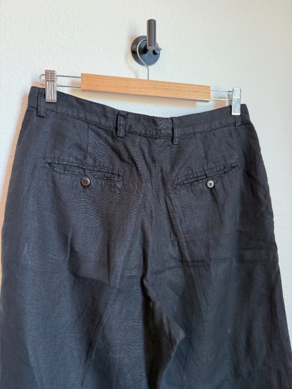 Emporio Armani Black Linen Blend Wide Leg Trousers High Rise Relaxed Fit - Picture 7 of 8